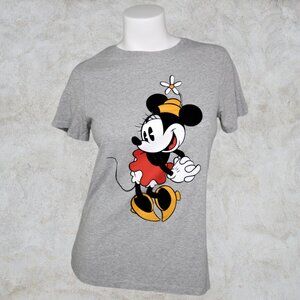 Disney Minnie Mouse Light Gray Velvety Textured Design Light Gray Graphic Tee